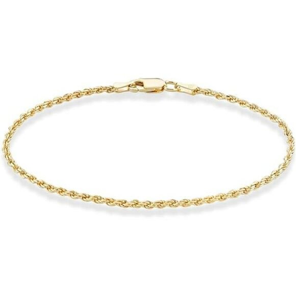 Gold Over Silver Rope Chain Anklet for Women Italian 925 Dainty Foot Bracelet - Picture 6 of 6